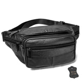Real Leather Fanny Pack for Men & Women Large Cowhide 6 Zipper Pockets Belt Bag Multifunctional Waist Bag with Multiple Pockets, Ideal for Hiking, Running, Cycling & Travel