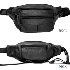 Real Leather Fanny Pack for Men & Women Large Cowhide 6 Zipper Pockets Belt Bag Multifunctional Waist Bag with Multiple Pockets, Ideal for Hiking, Running, Cycling & Travel