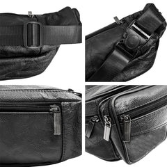 Real Leather Fanny Pack for Men & Women Large Cowhide 6 Zipper Pockets Belt Bag Multifunctional Waist Bag with Multiple Pockets, Ideal for Hiking, Running, Cycling & Travel