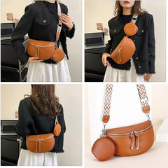 Small Crossbody Bag for Women Trendy Design Genuine Leather waist Pack Shoulder bags with Wide Strap Belt Purse With Coin Purse