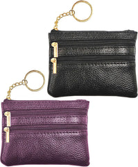 2PCS Mini Coin Purse Small Leather Coin Purse Change Pouch for Women Men with Zip Key Ring Mini Zipper Coin Wallet