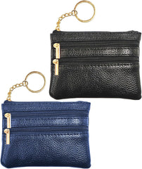 2PCS Mini Coin Purse Small Leather Coin Purse Change Pouch for Women Men with Zip Key Ring Mini Zipper Coin Wallet