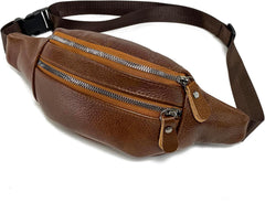 Genuine Leather Fanny Pack Belt Bag Travel Wasit Bag with Multiple Pockets Organizer with Adjustable Waist Pack
