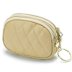 Women's Genuine Leather Coin Purse Mini Small 2 Zippered Pouch Change Wallet with Keychain(Yellow)