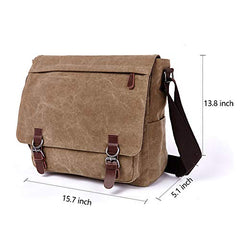 Telosports Large Vintage Canvas Messenger Shoulder Bag Crossbody Bookbag Business Bag for 15inch Laptop