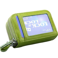 TELOSPORTS RFID Credit Card Holder, Small Leather Zipper Card Case Wallet for Women and ID Window Coin Pouch Security Travel Wallet