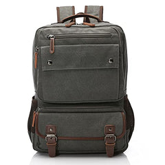 TELOSPORTS Laptop Backpack Vintage Canvas Travel Business College Casual Daypack Rucksack for Women Men Gray