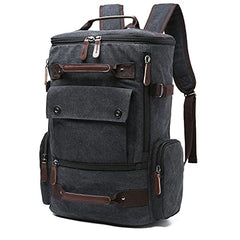 TELOSPORTS Vintage Canvas Fits 15.6 Inch Laptop Casual Bookbags Business Computer Bag Rucksack for Men Women Black
