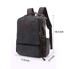 TELOSPORTS Vintage Backpack for Men Black Canvas Laptop School Backpack College Bookbag Multipurpose Travel Vegan Rucksack Daypack Computer Bag Fits