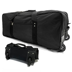 TELOSPORTS X-Large Foldable Duffle Bag with Wheels 600D Oxford Collapsible Large Heavy Duty Cargo Duffel Storage Duffel with Rollers for Camping Travel Gear, Black.