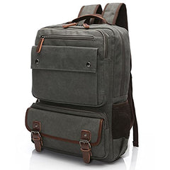 TELOSPORTS Laptop Backpack Vintage Canvas Travel Business College Casual Daypack Rucksack for Women Men Gray