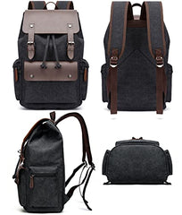 Leather Backpack for Men & Women, Denim Canvas Laptop Rucksack Casual Bookbag Hiking Bag Travel Daypack