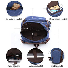 TELOSPORTS Large Vintage Canvas Backpack Knapsack Rucksack Hiking Mountaineering School Laptop bag Daypacks Retro for Men Blue Travel Rucksack