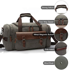TELOSPORTS Canvas Duffel Bag, Vintage Canvas Weekender Bag Travel Bag Sports Duffel with Shoulder Strap (Gray)