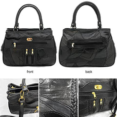 TASSINI Women's Patch Leather Handbag (Black)