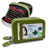 TELOSPORTS RFID Credit Card Holder, Small Leather Zipper Card Case Wallet for Women and ID Window Coin Pouch Security Travel Wallet