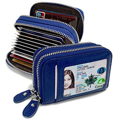 TELOSPORTS RFID Credit Card Holder, Small Leather Zipper Card Case Wallet for Women and ID Window Coin Pouch Security Travel Wallet