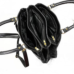 TASSINI Women's Patch Leather Handbag (Black)