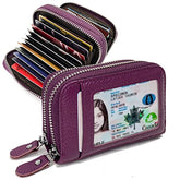 TELOSPORTS RFID Credit Card Holder, Small Leather Zipper Card Case Wallet for Women and ID Window Coin Pouch Security Travel Wallet