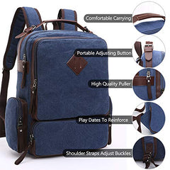 TELOSPORTS Large Vintage Canvas Backpack Knapsack Rucksack Hiking Mountaineering School Laptop bag Daypacks Retro for Men Blue Travel Rucksack