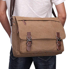 Telosports Large Vintage Canvas Messenger Shoulder Bag Crossbody Bookbag Business Bag for 15inch Laptop