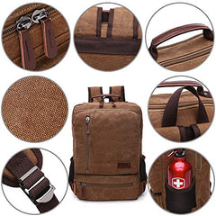 TELOSPORTS Canvas Laptop Backpack 15.6 Inch Computer Backpack Water-Repellent Travel Business Bag College School Bag Casual Daypack for Men Women Coffer