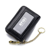 Credit Card Holder Real Leather Wallet, Zipper ID Window Card Cases Holder for Men Women Ladies, RFID Blocking, Keychain