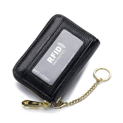 Credit Card Holder Real Leather Wallet, Zipper ID Window Card Cases Holder for Men Women Ladies, RFID Blocking, Keychain