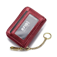Real Leather Credit Card Holder Wallet, Zipper ID Window Card Cases Holder for Men Women Ladies, RFID Blocking, Coin Purse with Golden Keychain