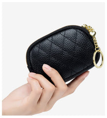 Women's Genuine Leather Coin Purse Mini Small 2 Zippered Pouch Change Wallet with Keychain(Yellow)