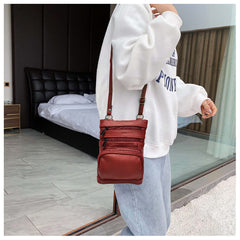 Real Leathers X-Large Crossbody Zippered Purse - 3 Front Pockets,2 back Pockets Shoulder bag for Women Adjustable Strap TASSINI (Red)