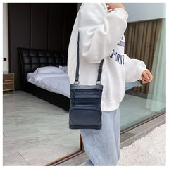 Real Leathers X-Large Crossbody Zippered Purse - 3 Front Pockets,2 back Pockets Shoulder bag for Women Adjustable Strap TASSINI (Blue)