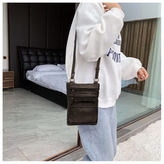 Real Leathers X-Large Crossbody Zippered Purse - 3 Front Pockets,2 back Pockets Shoulder bag for Women Adjustable Strap TASSINI (Coffee)