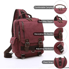 Canvas backpack Chest Shoulder Rucksack Travel Casual Sling Bag Waterproof Crossbody bag Men Women