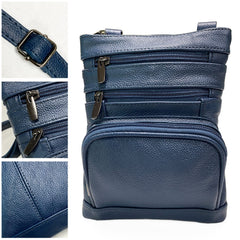 Real Leathers X-Large Crossbody Zippered Purse - 3 Front Pockets,2 back Pockets Shoulder bag for Women Adjustable Strap TASSINI (Blue)