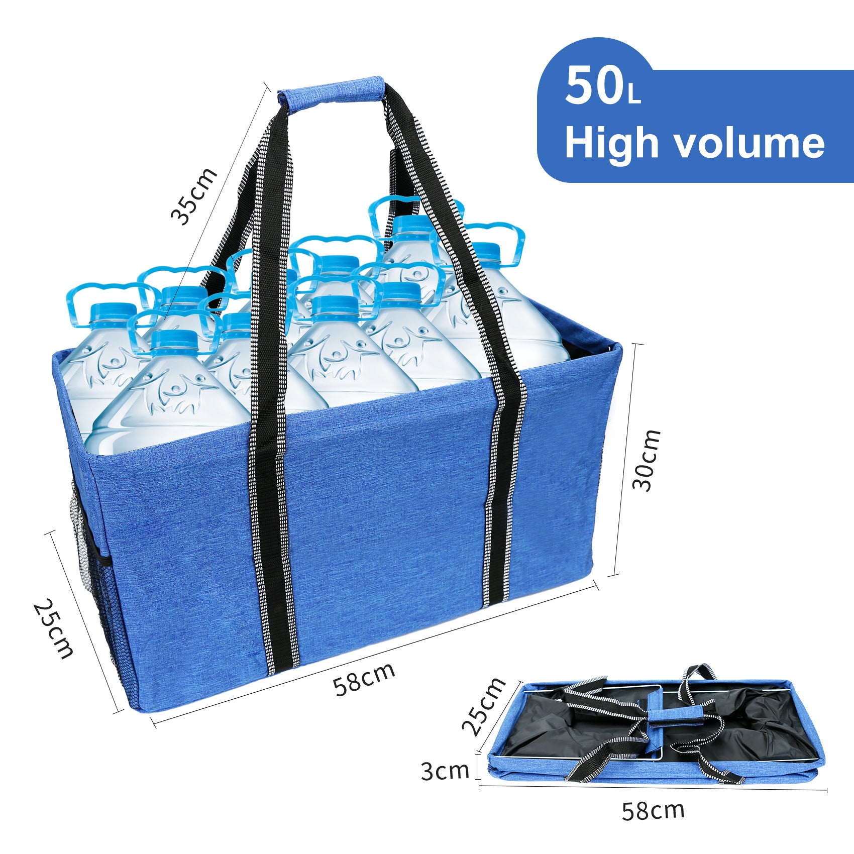 50L Utility Tote Bag with Metal Wire Frame, Reusable and Foldable Grocery Shopping Bag, Ideal for Shopping and Storage