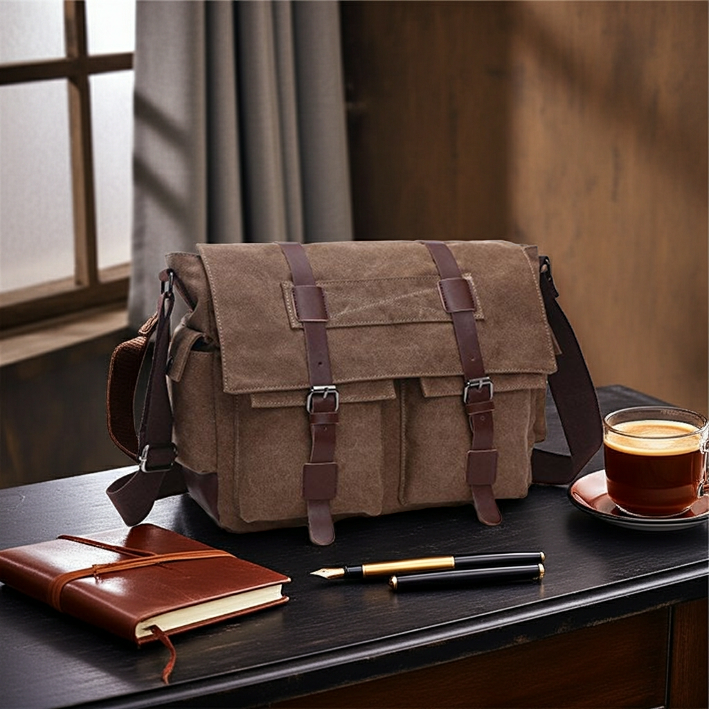 Canvas Messenger Bag Military Messenger Bag Shoulder Bags Fit Laptap for Men Crossbody Work Bag Casual Business Bag