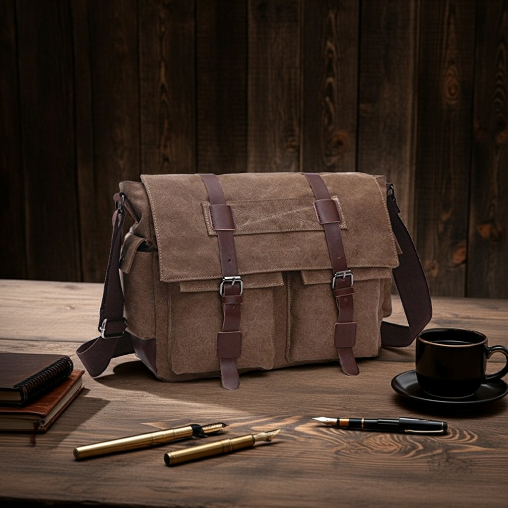 Canvas Messenger Bag Military Messenger Bag Shoulder Bags Fit Laptap for Men Crossbody Work Bag Casual Business Bag