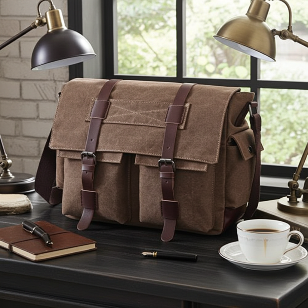 Canvas Messenger Bag Military Messenger Bag Shoulder Bags Fit Laptap for Men Crossbody Work Bag Casual Business Bag
