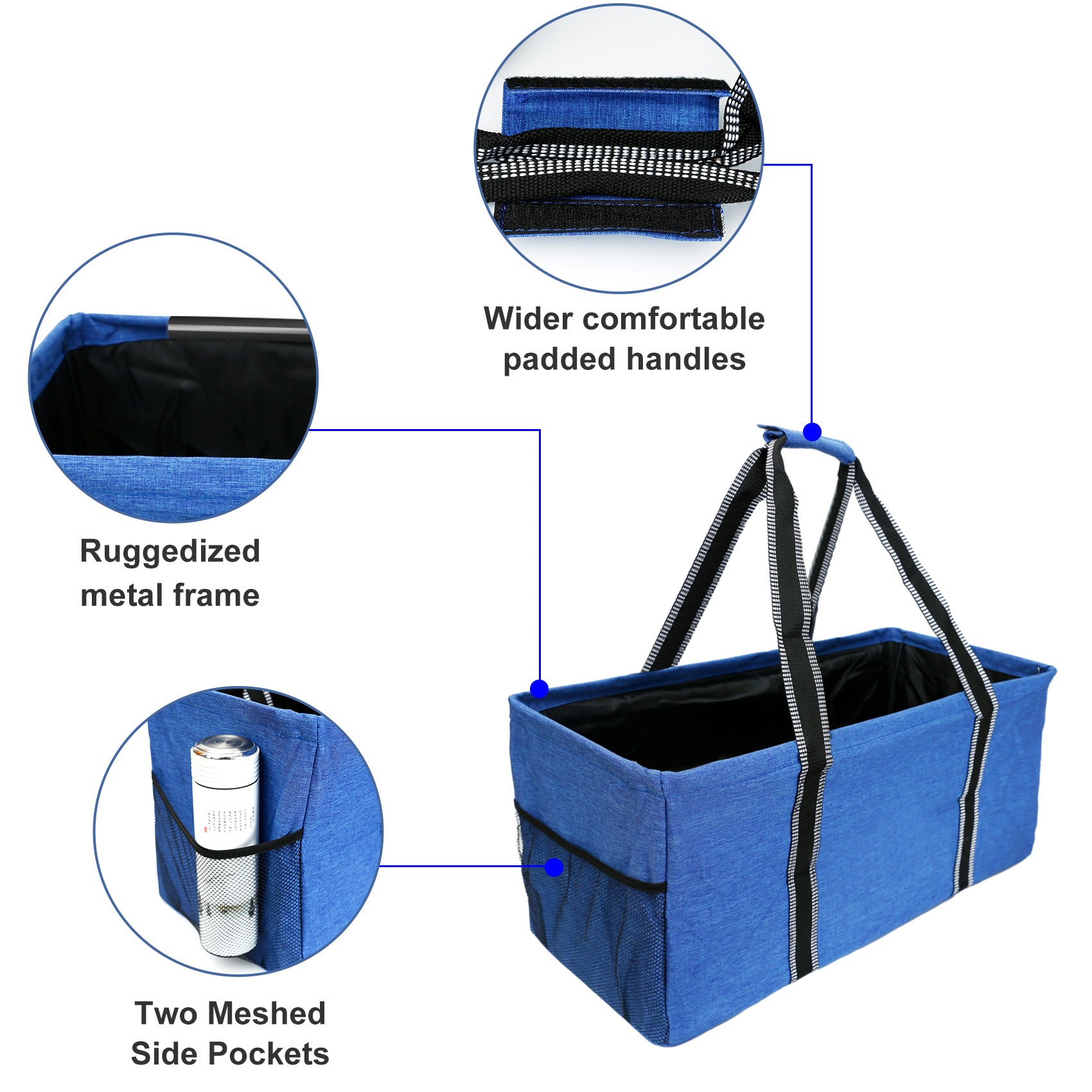 50L Utility Tote Bag with Metal Wire Frame, Reusable and Foldable Grocery Shopping Bag, Ideal for Shopping and Storage