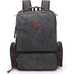 TELOSPORTS Vintage Backpack for Men Black Canvas Laptop School Backpack College Bookbag Multipurpose Travel Vegan Rucksack Daypack Computer Bag Fits