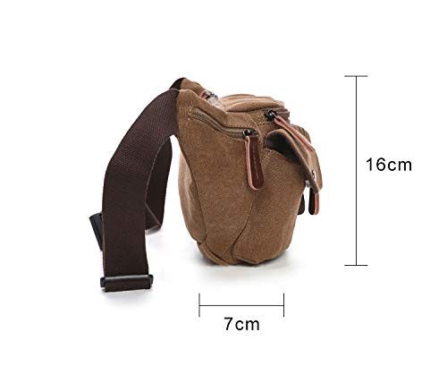 Telosports Fanny Pack Lightweight Linen Belt Bag for Men and Women, with Belt Bag Adjustable Belt, Multi-Pocket Storage, Hiking, Cycling (Brown)