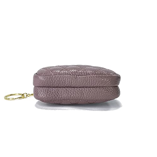 Genuine Leather Zip Mini Coin Purse w/Key Ring, Small 2 Zippered Change Pouch Wallet Women's Card Holder TASSINI (Purple)