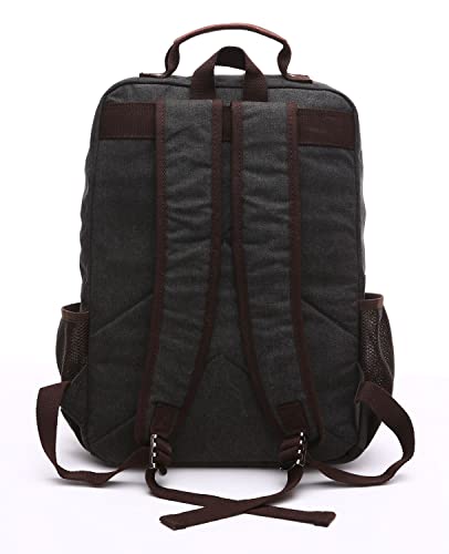 TELOSPORTS Canvas Laptop Backpacks Vintage Business Travel Rucksack Fits Bookbags for Men Women Black