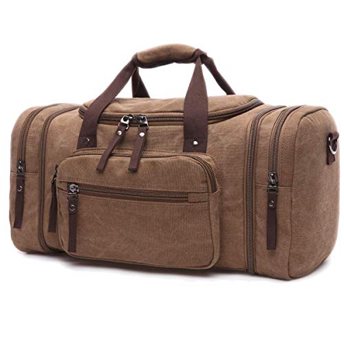 TELOSPORTS Mens Weekend Bag Travel Duffel Bag Large Weekend Shoulder Handbag Mens Overnight Bag Gym Bag Carry-on Mens Weekend Bag (Coffee)