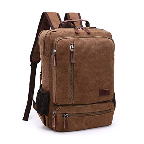 TELOSPORTS Canvas Laptop Backpack 15.6 Inch Computer Backpack Water-Repellent Travel Business Bag College School Bag Casual Daypack for Men Women Coffer