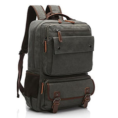 TELOSPORTS Laptop Backpack Vintage Canvas Travel Business College Casual Daypack Rucksack for Women Men Gray