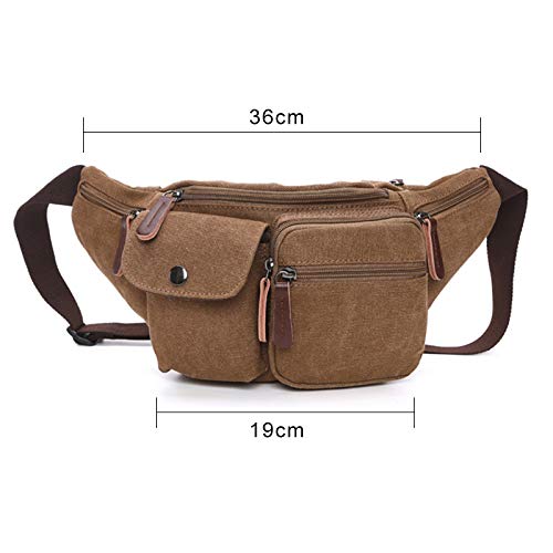 Telosports Fanny Pack Lightweight Linen Belt Bag for Men and Women, with Belt Bag Adjustable Belt, Multi-Pocket Storage, Hiking, Cycling (Brown)