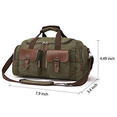 TELOSPORTS Canvas Duffel Bag, Vintage Canvas Weekender Bag Travel Bag Sports Duffel with Shoulder Strap (Green)