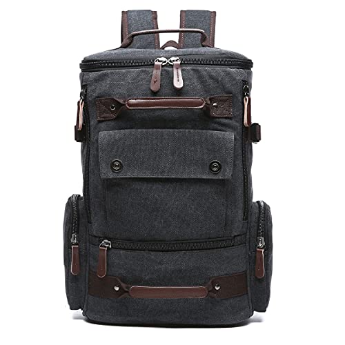 TELOSPORTS Vintage Canvas Fits 15.6 Inch Laptop Casual Bookbags Business Computer Bag Rucksack for Men Women Black